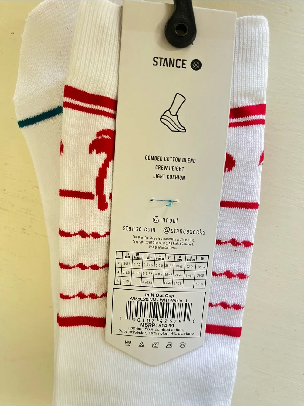 Stance Men’s White Socks with Red Palm Tree Stripes and Teal Accent